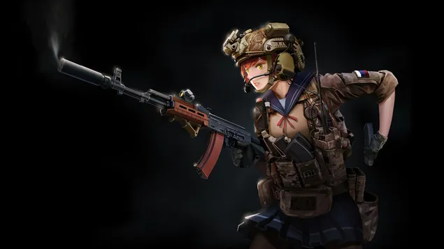 Hình nền Anime Girl Soldier AK-74 4K