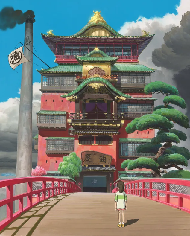 Tapeta Anime dievča vchádza do budovy z animovaného filmu Spirited Away 4K