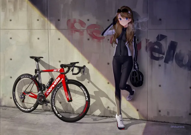 自転車でアニメの女の子 2K 壁紙