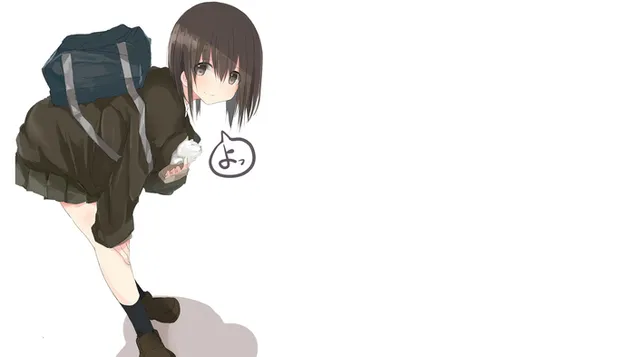 ילדת אנימה עם חתול 4K טפט