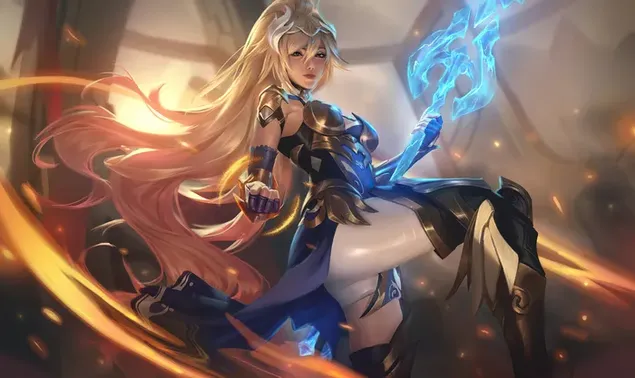 Ragazza anime con la sua magica spada Trident 4K sfondo