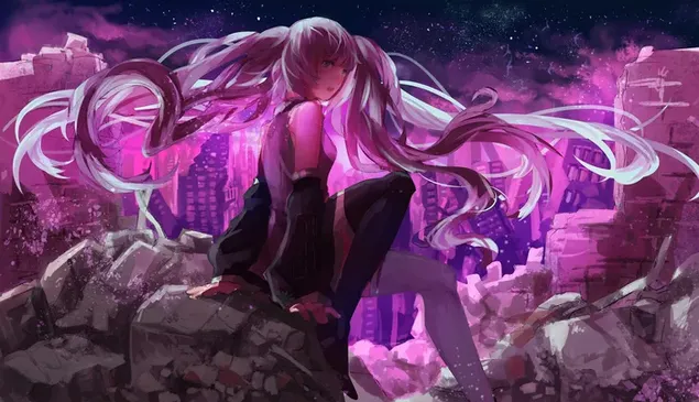 Anime-Mädchen mit magischem Haar 4K Hintergrundbild