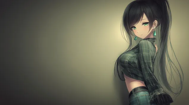 Dziewczyna z anime z kucykiem i zielonymi oczami 2K tapeta