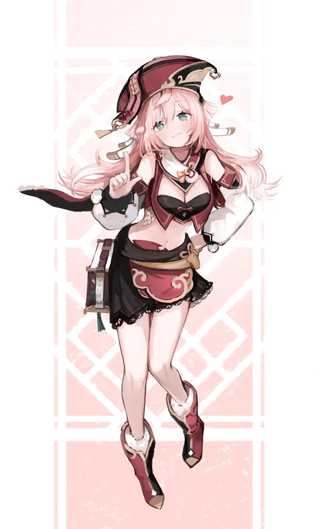 สาวการ์ตูน Yae Miko ในชุดเดรสสั้น | เก็นชิน อิมแพ็ค 2K วอลเปเปอร์