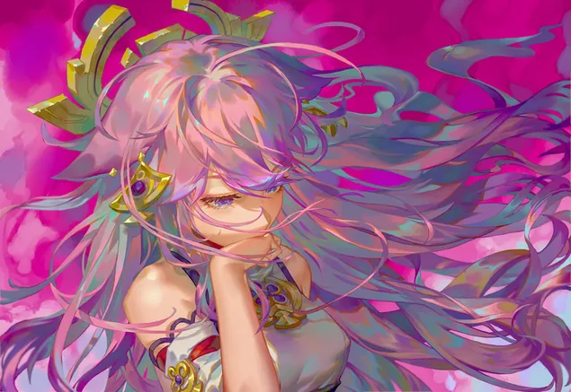 Hình nền Tranh vẽ cô gái anime Yae Miko | Tác động Ganshin 4K