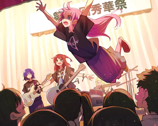 Anime girls having fun at Bocchi the Rock concert 2K wallpaper