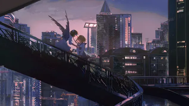 anime-jenter pa toppen av byen nedlasting