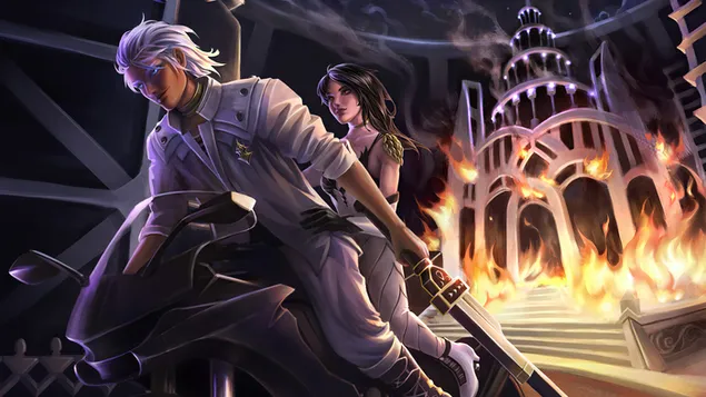 anime guy saved girl & taking her on bike  download