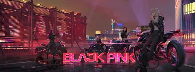 Blackpink 女团成员身着黑衣街头的动漫手绘镜头 4K 壁纸