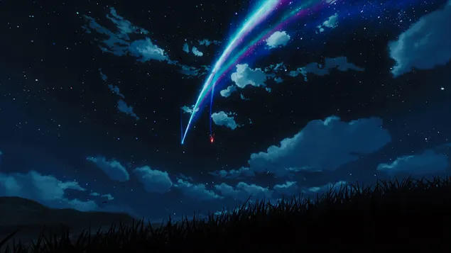 Anime Kimi no na wa in the dark with rainbows and clouds download