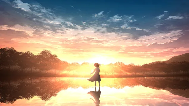 Anime-Landschaft bei Sonnenaufgang herunterladen