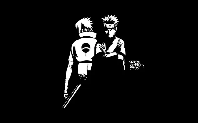 Anime, Naruto and Sasuke in black and white 