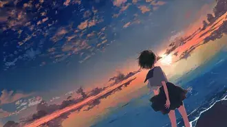 anime schoolmeisje zonsondergang strand download