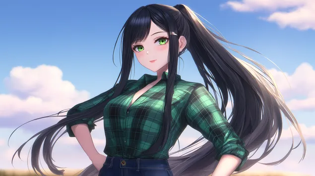 anime stiliaus moteris su languotais marskineliais ir arklio uodega lauke atsisiusti