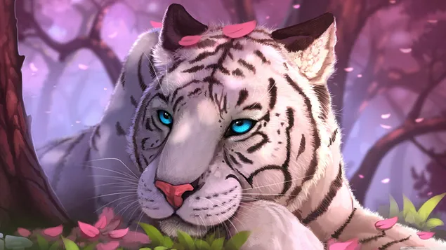 anime tiger z modrimi ocmi v gozdu prenos