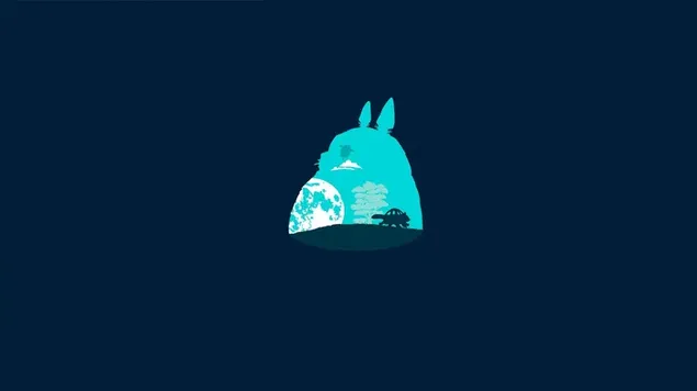 アニメ-トトロの青い背景のミニマリスト