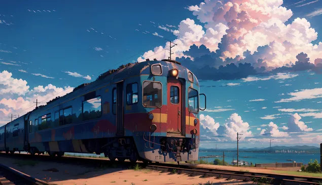 Anime train with a view of the cloudy sky download