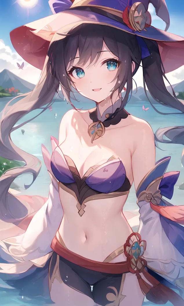 动漫女巫莫娜美丽的绿眼睛| 原神冲击 2K 壁纸