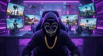 anonimnyy geymer s neskol'kimi ekranami i vidom na gorod skachat'