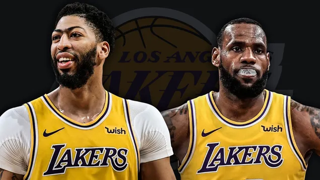 Anthony davis und lebron james lakers logo hintergrund herunterladen
