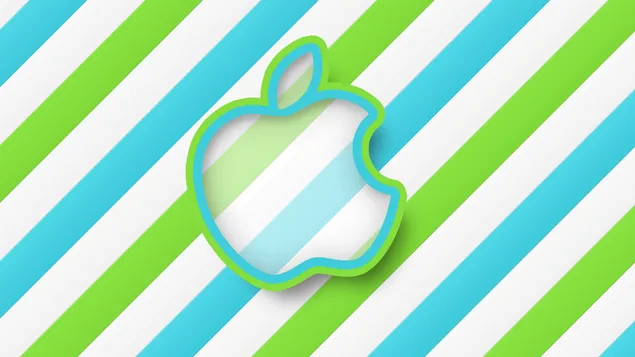 Apple-Logo auf grünem und türkisblauem Streifenhintergrund