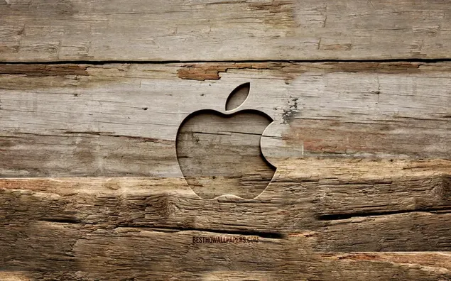 木製の床に刻印された Apple のロゴ ダウンロード