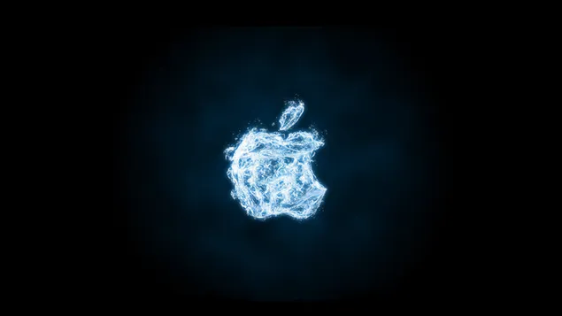 黒い背景の前に水色のデザインの Apple ロゴ 4K 壁紙