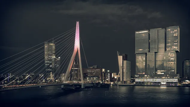 Architektur, Gebäude, Niederlande, Fluss, Brücke, Nacht 2K Hintergrundbild