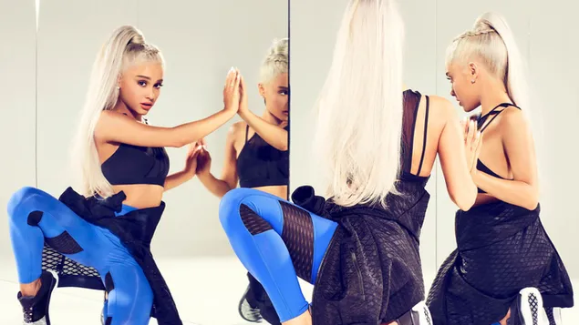 Ariana Grande Dance reflejo en el espejo 4K fondo de pantalla