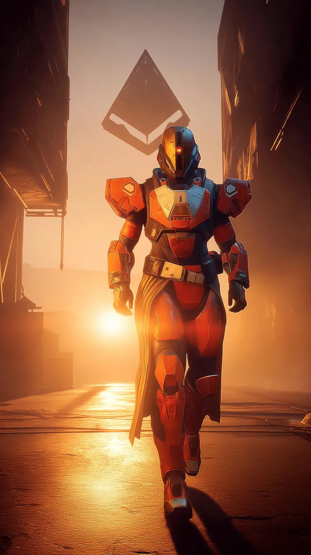 prajurit lapis baja berjalan melalui suasana futuristik yang atmosferik unduhan