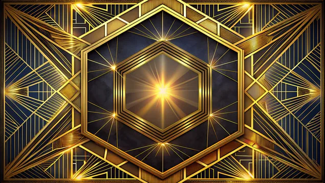 Páipéar balla Línte Óir Geoiméadrach Art Deco - Línte óir galánta a chruthaíonn fráma timpeall an chiumhais, ag fágáil limistéar lárnach soiléir4K
