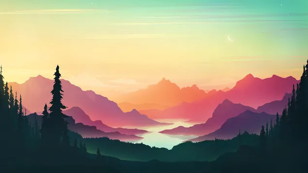Arte de puesta de sol de montaña