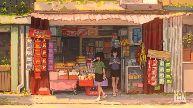 Anime Artistik - Dua gadis di Toko 2K wallpaper