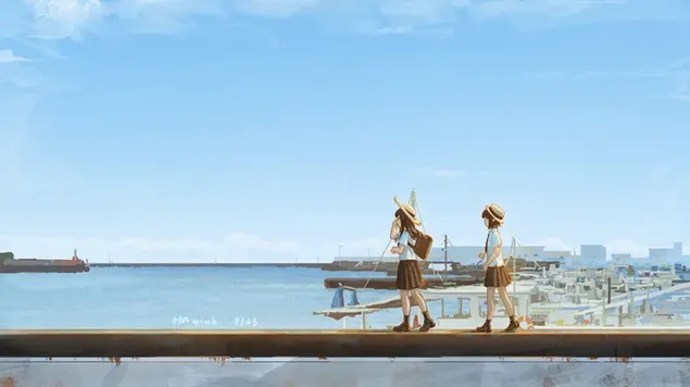 Anime artístico - Dos chicas junto a la bahía descargar
