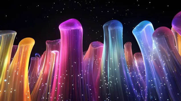 Уметнички криви на осветлено стакло под ѕвезденото небо 4K тапет