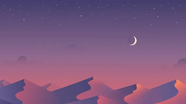 Künstlerische Zeichnung von Wüstendünen, Halbmond und Sternen 2K Hintergrundbild