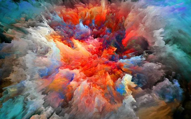 Artistic exploding view of paints made of colorful shapes