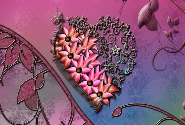 Konstnärliga hjärtan och blommor 2K bakgrund