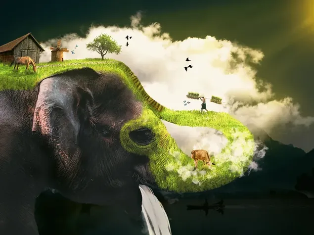 Konstnärlig natur redigera, ta tag i elefanten och andra djur och bonde HD bakgrund