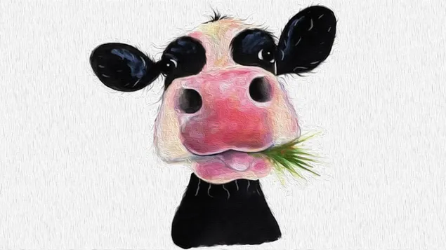 Lukisan artistik sapi makan rumput 4K wallpaper