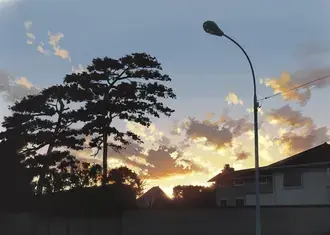Artistiek uitzicht op de zonsondergang 2K achtergrond