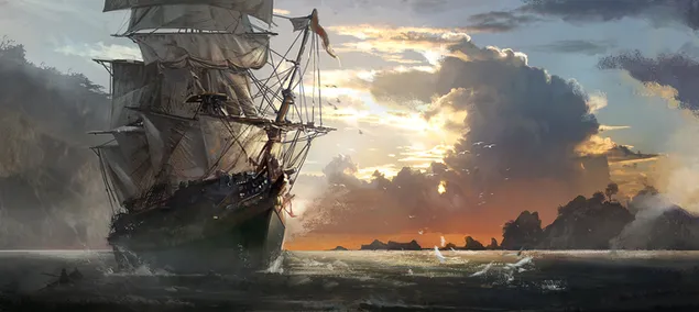 アサシン クリード 4 ブラック フラッグ - 川の帆船 (絵画) ダウンロード