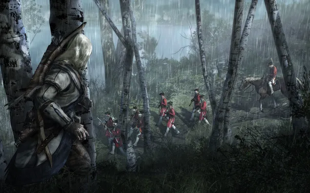 Assassin's Creed 3 - Attentäter versteckt vor den Soldaten 4K Hintergrundbild