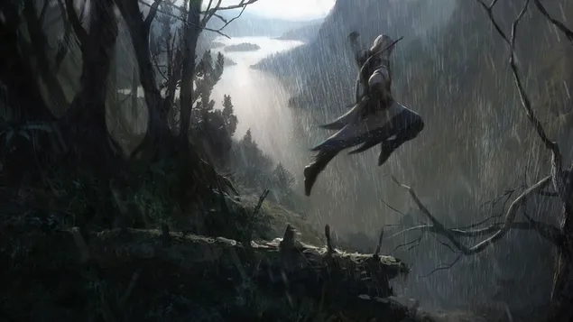 Assassin's Creed 3 - Ninja in de regen (schilderij)