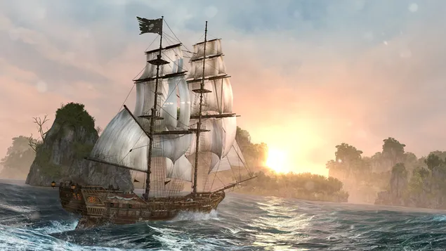 Assassin's Creed 4 Black Flag - Pirateschëff um Mier 4K Tapeten
