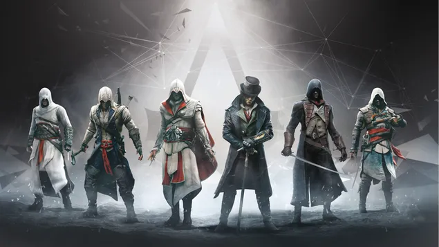 Karakter game Assassin's Creed dengan foto pedang unduhan