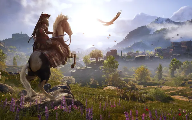 Hình nền Assassin's Creed Odyssey - Chiến binh trên ngựa 2K