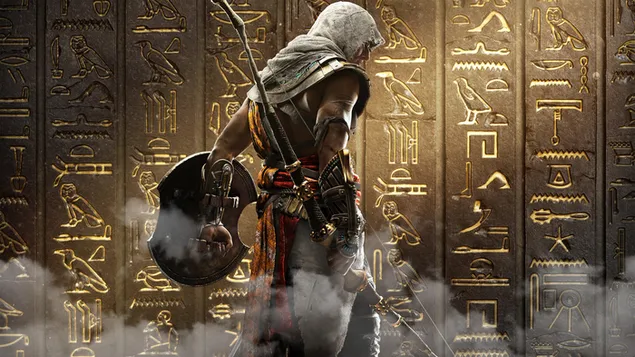 Assassin's Creed Origins - Boogschutter met schild 4K achtergrond