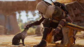 Assassin's Creed Origins - Assassin com gato 4K papel de parede
