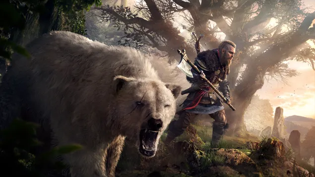 Assassin's Creed Valhalla 2020-videogame 4K achtergrond
